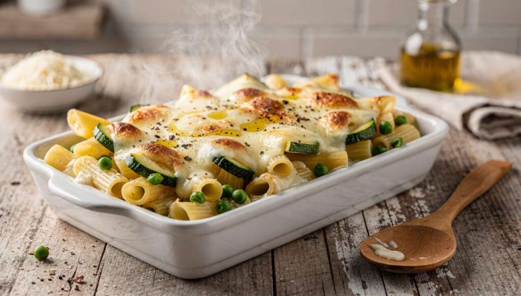 Pasta al forno con Zucchine e Piselli gustoso primo piatto facile